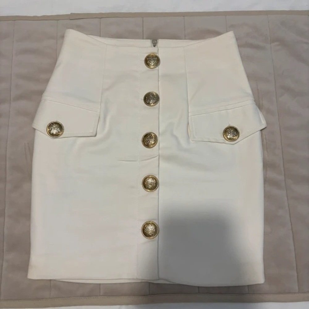 Chic Cream Mini Skirt with Gold Buttons